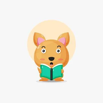 Cute kangaroo character reading book icon illustrationding book icon illustra Stock Illustration