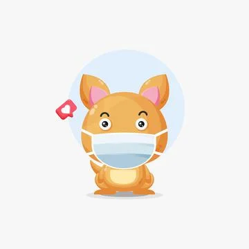 Cute kangaroo character using medical mask illustration Stock Illustration