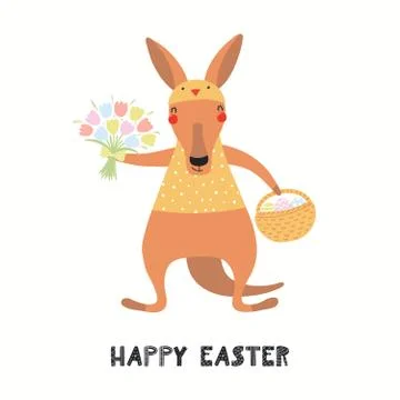 Cute kangaroo Easter card Stock Illustration