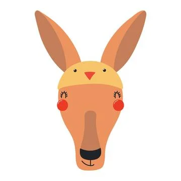 Cute kangaroo face in chick hat Easter character illustration Illustrazione stock