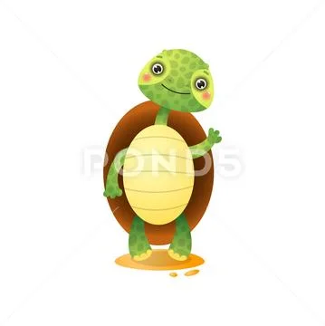 Cute kawai turtle welcoming isolated on white background Stock Illustration
