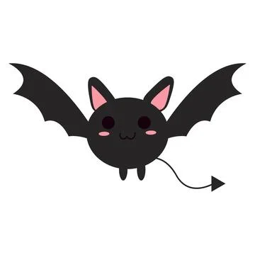 Cute Kawaii Bat Devil Halloween Character Vector, Funny Dark Winged Creatur.. イラスト素材