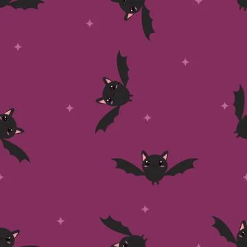 Cute Kawaii Bat Seamless Pattern with Stars Stockillustratie