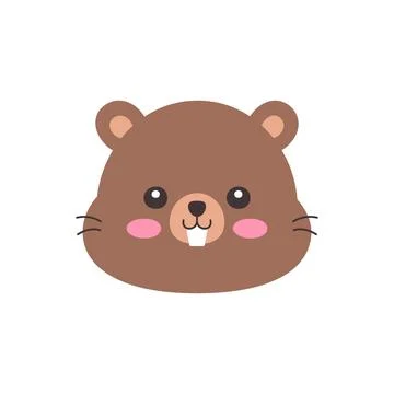 Cute Kawaii Beaver Face Flat Vector Illustration Stock Illustration