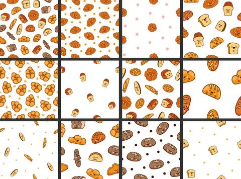 Cute kawaii bread. Seamless pattern. Illustrazione stock