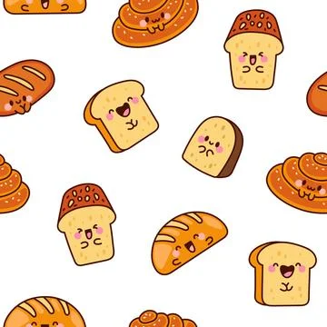 Cute kawaii bread. Seamless pattern. Illustrazione stock