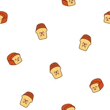 Cute kawaii bread. Seamless pattern. Illustrazione stock
