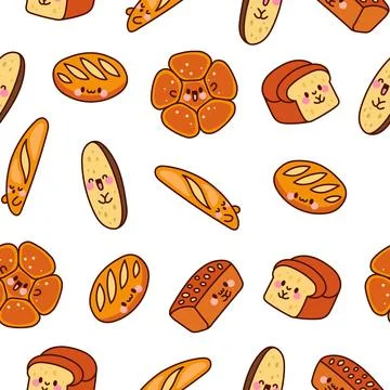 Cute kawaii bread. Seamless pattern. Stockillustratie
