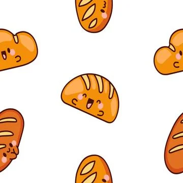 Cute kawaii bread. Seamless pattern. Illustrazione stock