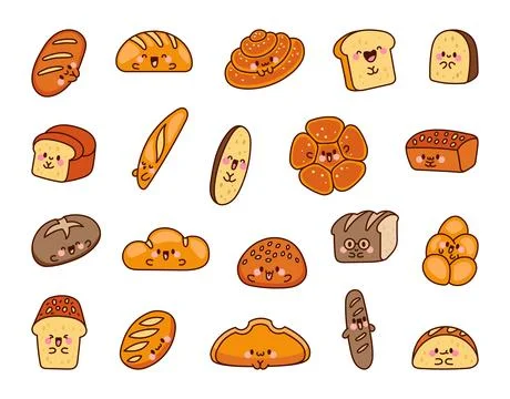 Cute kawaii bread with smiley face. Stockillustratie