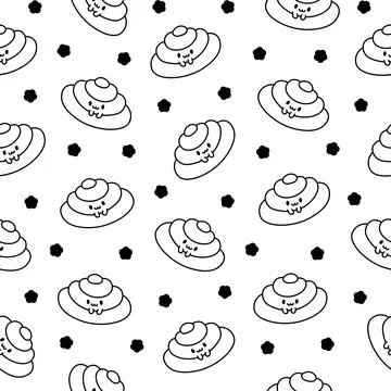 Cute kawaii bread with smiley face. Coloring Page. Stock Illustration