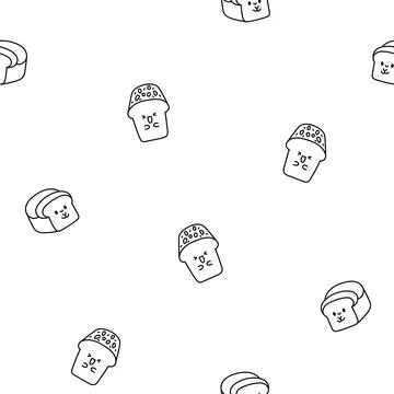 Cute kawaii bread with smiley face. Coloring Page. Stockillustratie