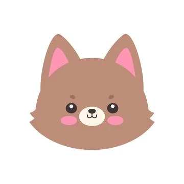 Cute Kawaii Brown Wolf Face Flat Vector Illustration Stock Illustration