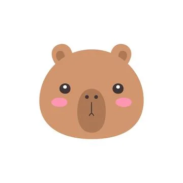 Cute Kawaii Capybara Face Flat Vector Illustration Stock Illustration