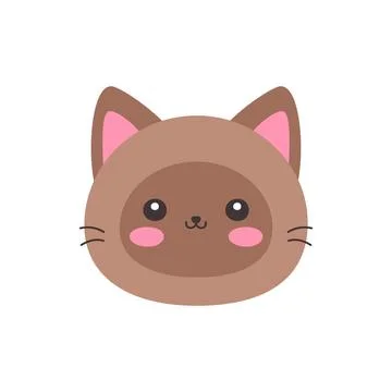 Cute kawaii cat face flat vector illustration Stock Illustration