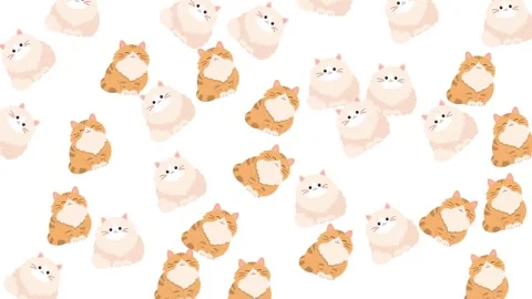 Cute Kawaii Cat Pattern Background with Fluffy Ginger and Cream Kittens Stock Footage 345539261