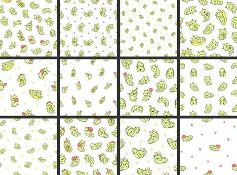 Cute kawaii caterpillar. Seamless pattern. 库存插图