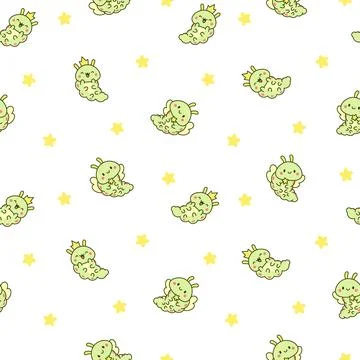Cute kawaii caterpillar. Seamless pattern. 库存插图