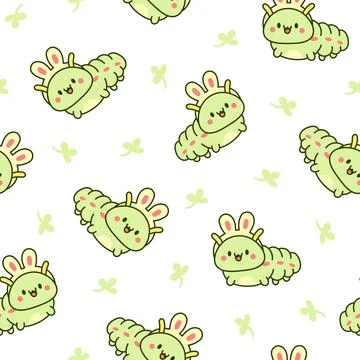 Cute kawaii caterpillar. Seamless pattern. 库存插图