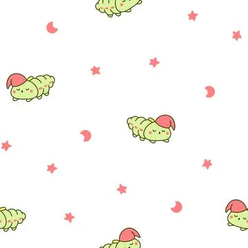 Cute kawaii caterpillar. Seamless pattern. 库存插图