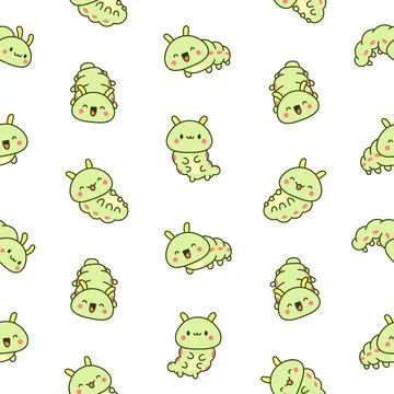 Cute kawaii caterpillar. Seamless pattern. イラスト素材