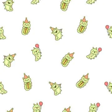 Cute kawaii caterpillar. Seamless pattern. イラスト素材