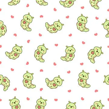 Cute kawaii caterpillar. Seamless pattern. イラスト素材