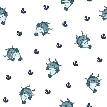 Cute kawaii catfish. Seamless pattern. Stock Illustration