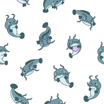 Cute kawaii catfish. Seamless pattern. Stock Illustration