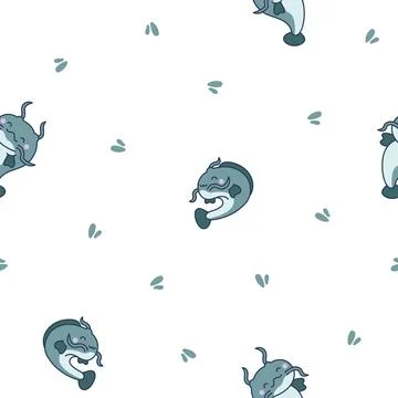 Cute kawaii catfish. Seamless pattern. Stock Illustration