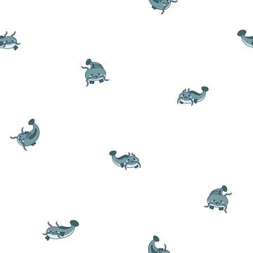 Cute kawaii catfish. Seamless pattern. Stock Illustration