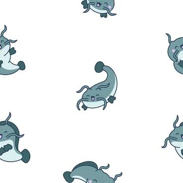 Cute kawaii catfish. Seamless pattern. Stock Illustration