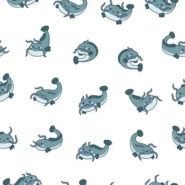 Cute kawaii catfish. Seamless pattern. Stock Illustration
