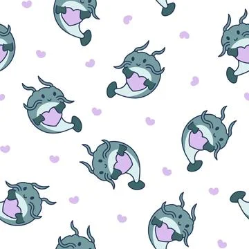 Cute kawaii catfish. Seamless pattern. Stock Illustration