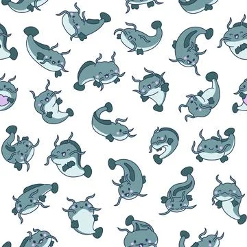 Cute kawaii catfish. Seamless pattern. Stock Illustration