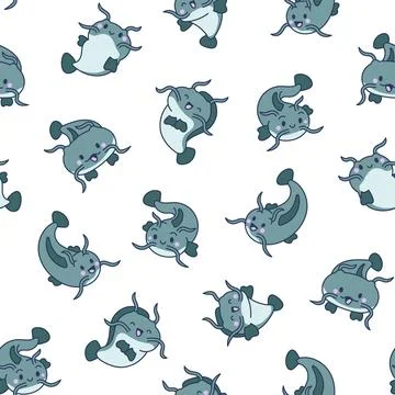 Cute kawaii catfish. Seamless pattern. Stock Illustration