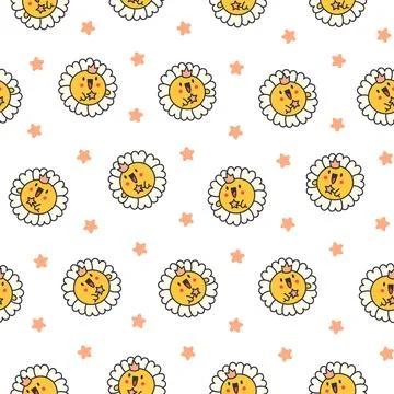 Cute kawaii chamomile. Seamless pattern. Stock Illustration