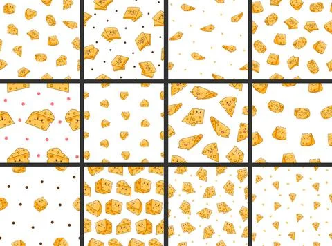 Cute kawaii cheese. Seamless pattern. Stock Illustration