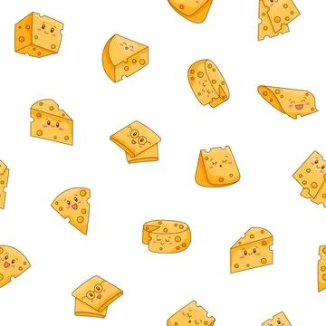 Cute kawaii cheese. Seamless pattern. Stock Illustration