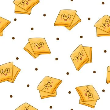 Cute kawaii cheese. Seamless pattern. Stock Illustration