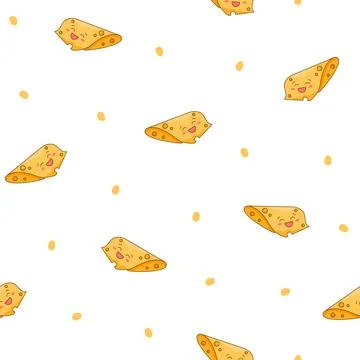 Cute kawaii cheese. Seamless pattern. 스톡 일러스트