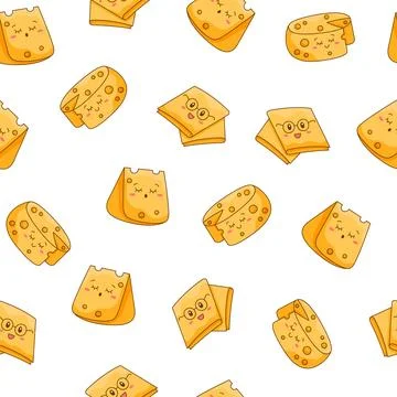 Cute kawaii cheese. Seamless pattern. Stock Illustration