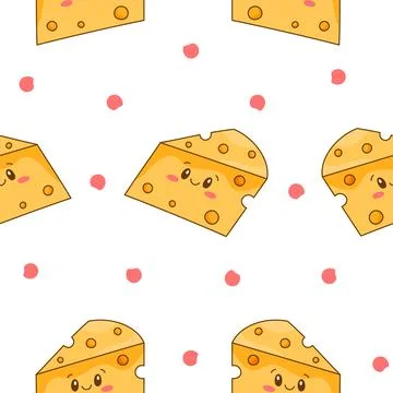 Cute kawaii cheese. Seamless pattern. Stock Illustration