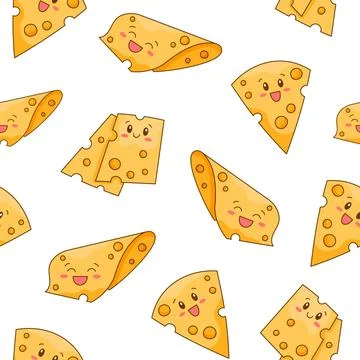 Cute kawaii cheese. Seamless pattern. Stock Illustration