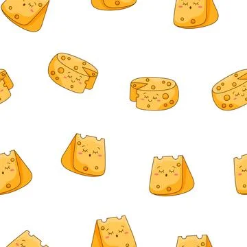 Cute kawaii cheese. Seamless pattern. Stock Illustration