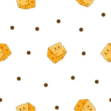 Cute kawaii cheese. Seamless pattern. Stock Illustration