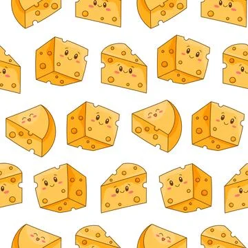 Cute kawaii cheese. Seamless pattern. Stock Illustration