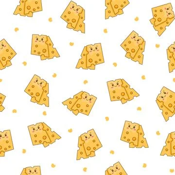 Cute kawaii cheese. Seamless pattern. 스톡 일러스트