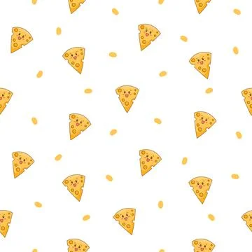 Cute kawaii cheese. Seamless pattern. Stock Illustration