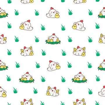 Cute kawaii chicken. Seamless pattern. Illustrazione stock